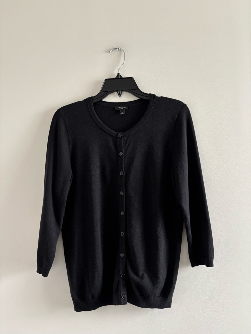 Talbots Cardigan Sweater Black Cotton Blend Womens SP Minimalist Preppy Classic